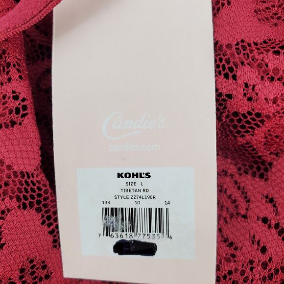 Candies Intimates Tibetan Red Lace Bodysuit Snap Closure Juniors Size Large New - Picture 8 of 8